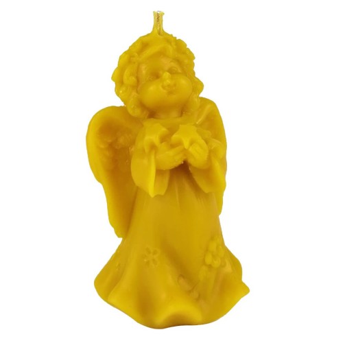 Aniołek zbierający gwiazdy - świeczka z wosku pszczelego